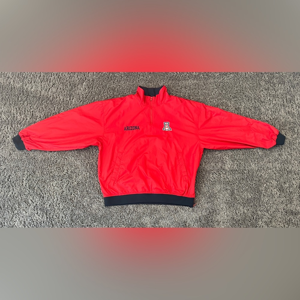 Arizona Wildcats Jacket Mens Medium Red Windbreaker 1/4 Zip Pullover Champs